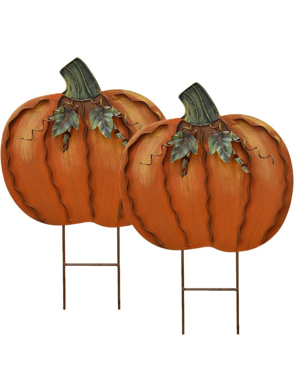Decorative Metal Pumpkin Stakes for Fall Yard Decor - Garden Lawn Signs